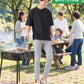 バーベキュー（BBQ）40代50代の服装2点メンズコーデセット  黒クルーネックTシャツ×グレースキニーテーパードアンクルチノパンツ