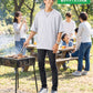 バーベキュー（BBQ）40代50代の服装2点メンズコーデセット  グレークルーネックTシャツ×黒テーパードパンツ