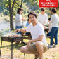 バーベキュー（BBQ）40代50代の服装2点メンズコーデセット  グレークルーネックTシャツ×黒テーパードパンツ