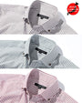 日本製ワイシャツ3枚セット ブラウンイージーケアストライプ長袖シャツ×カーキイージーケアストライプ長袖シャツ×ワインレッドイージーケアストライプ長袖シャツ Designed by Bizfront in TOKYO