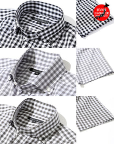 日本製ワイシャツ半袖3枚セット 黒ギンガムチェック半袖シャツ×グレーギンガムチェック半袖シャツ×カーキギンガムチェック半袖シャツ