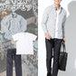 秋服ファッションメンズ3点コーデセット カーキイージーケア長袖ストライプシャツ×白半袖Tシャツ×ネイビースリムストレッチデニムパンツ biz