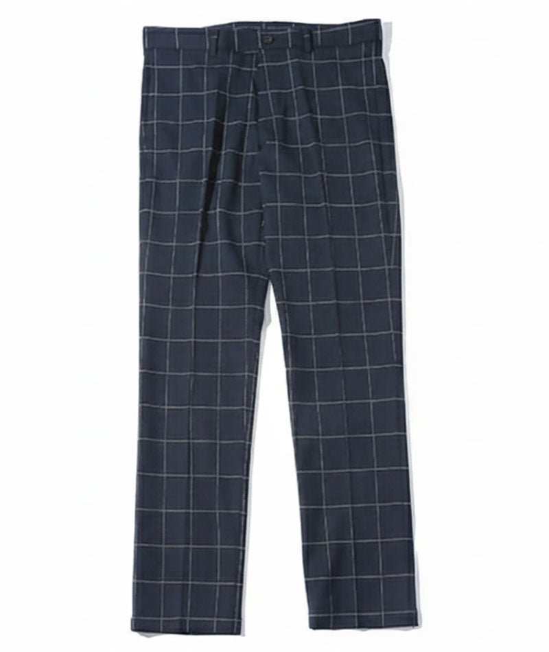 スマートカジュアルデート服3点コーデセット グレー千鳥格子チェックテーラードジャケット×ピンク形態安定長袖ワイシャツ×ネイビーウィンドウペンチェックパンツ biz