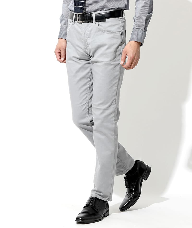 カジュアルデート服3点コーデセット ネイビーストレッチテーラードジャケット×白バンドカラー長袖シャツ×グレースリムストレッチチノパン biz