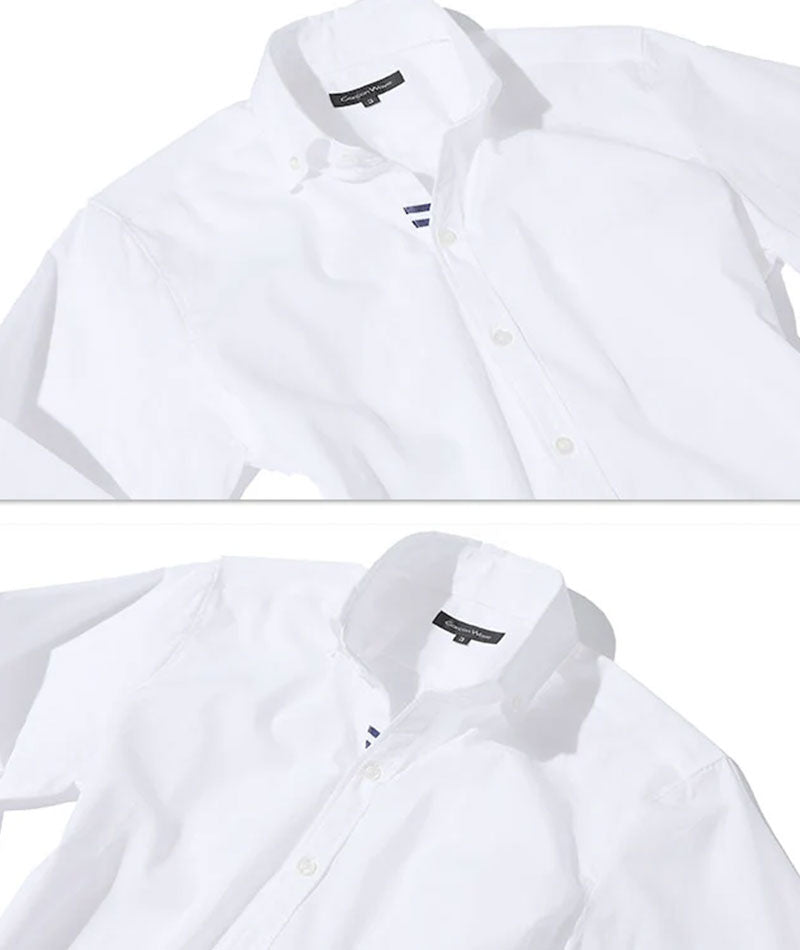 ジャケパン3点コーデセット ネイビー織柄テーラードジャケット×白ラインデザイン形態安定長袖シャツ×グレースラックス biz