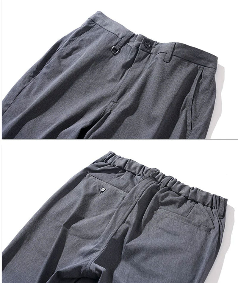 30代メンズ3点コーデセット ネイビーテーラードジャケット×白長袖Tシャツ×チャコールグレーテーパードスラックス biz