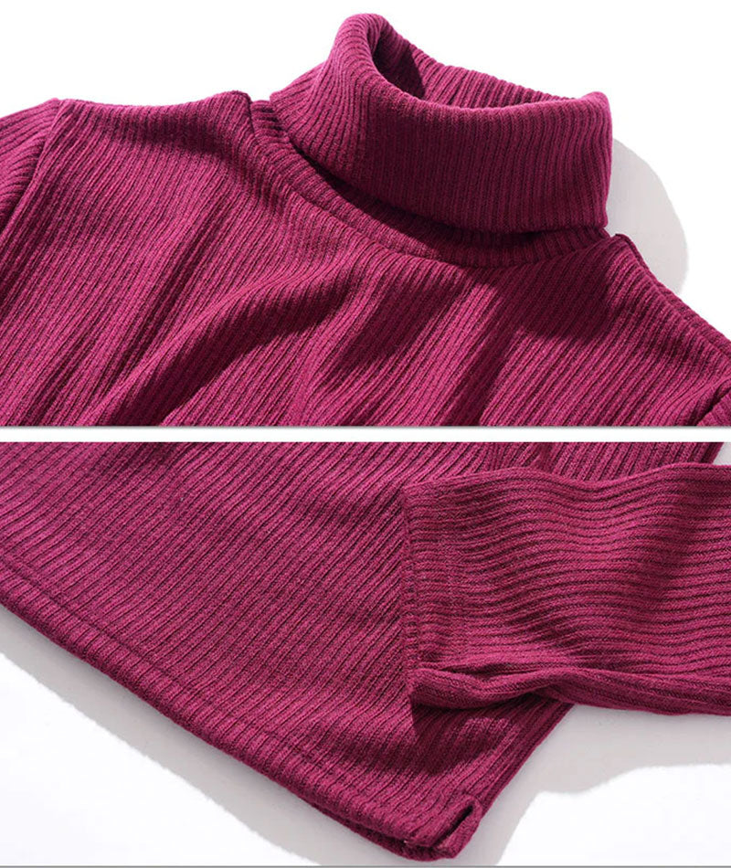 40代メンズ3点コーデセット ネイビーダッフルコート×ワインレッドタートルネックニット×グレーストレッチスリムチノパンツ biz