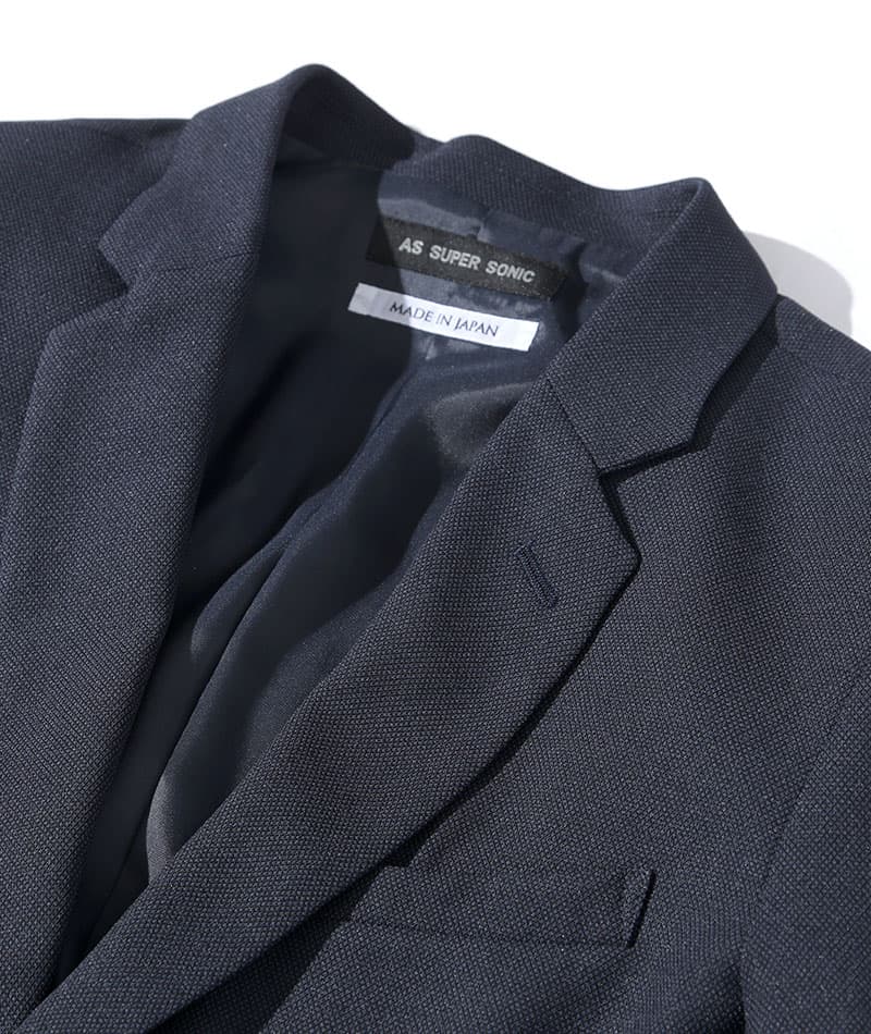 ジャケパン3点コーデセット ネイビーウォッシャブルテーラードジャケット×デニム長袖シャツ×グレーテーパードスラックス biz