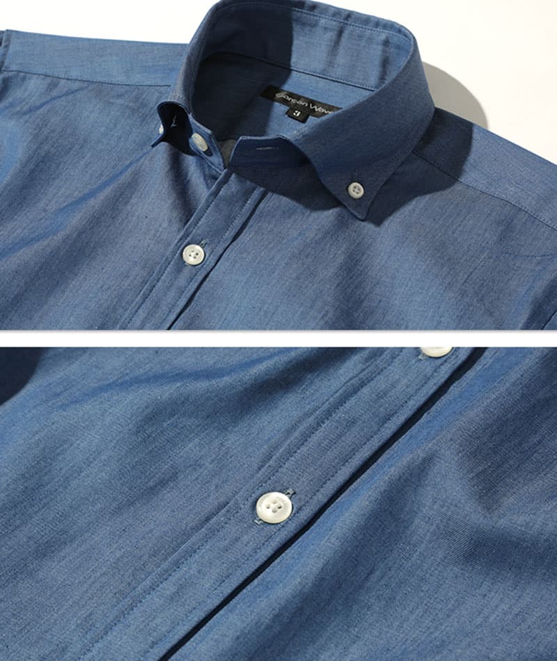 ジャケパン3点コーデセット ネイビーウォッシャブルテーラードジャケット×デニム長袖シャツ×グレーテーパードスラックス biz