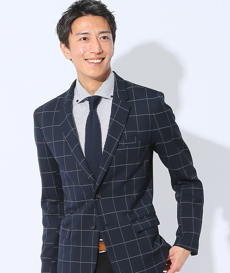 ジャケパン3点コーデセット ネイビーウィンドペンテーラードジャケット×白形態安定シャツ×ベージュチノパン 日本製 biz