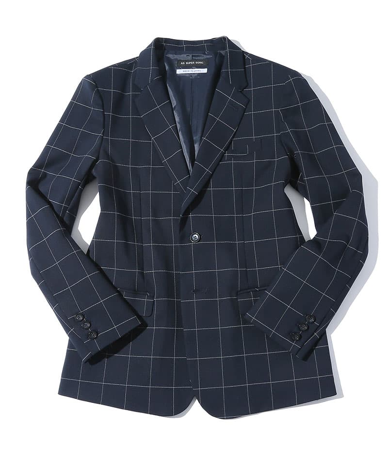 ジャケパン3点コーデセット ネイビーウィンドペンテーラードジャケット×白形態安定シャツ×ベージュチノパン 日本製 biz