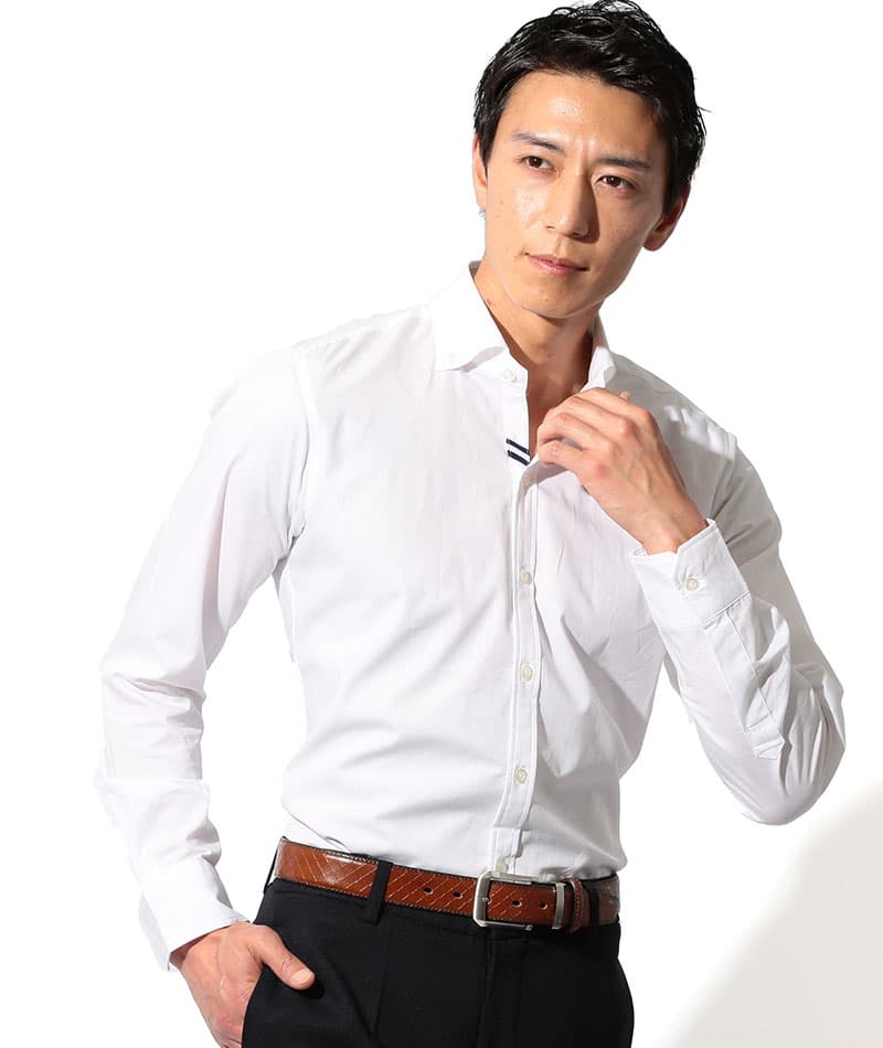 ジャケパン3点コーデセット ネイビーウィンドペンテーラードジャケット×白形態安定シャツ×ベージュチノパン 日本製 biz