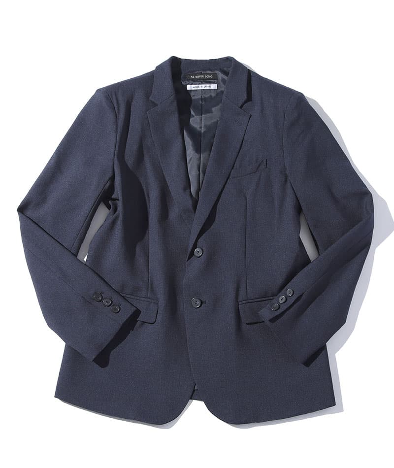 40代メンズ3点コーデセット ネイビーテーラードジャケット×ネイビーVネックニット×黒ストレッチスリムチノパンツ biz