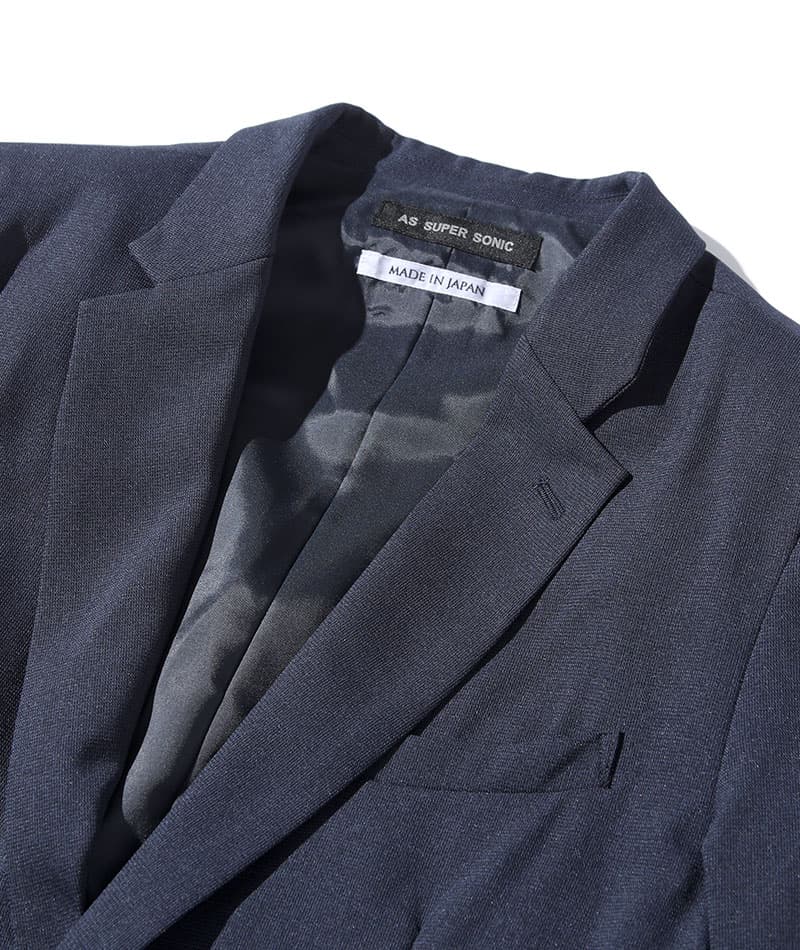 40代メンズ3点コーデセット ネイビーテーラードジャケット×ネイビーVネックニット×黒ストレッチスリムチノパンツ biz