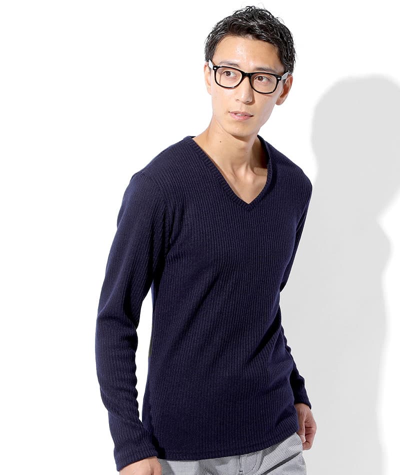 40代メンズ3点コーデセット ネイビーテーラードジャケット×ネイビーVネックニット×黒ストレッチスリムチノパンツ biz