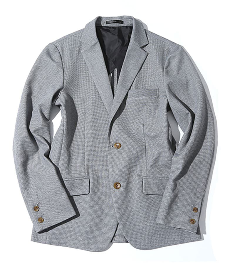 セットアップ3点コーデセット グレーストレッチテーラードジャケット×白長袖カットソー×グレーアンクルパンツ biz