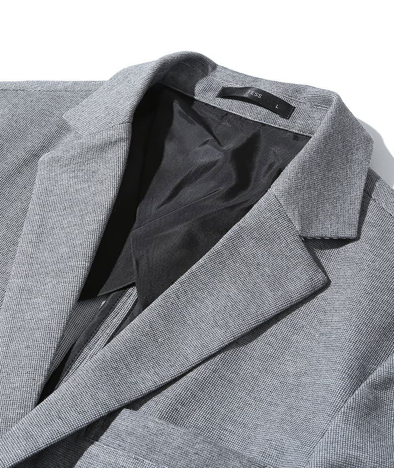 セットアップ3点コーデセット グレーストレッチテーラードジャケット×白長袖カットソー×グレーアンクルパンツ biz