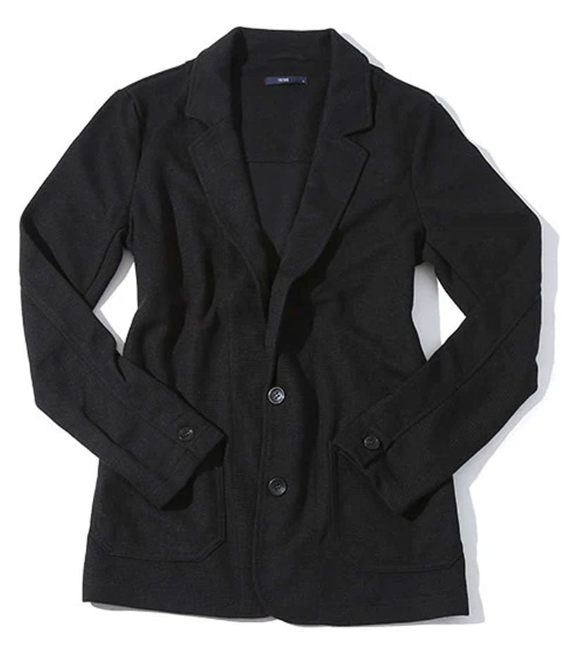 30代メンズ3点コーデセット 黒ニットジャケット×黒長袖Tシャツ×グレーチノパン biz