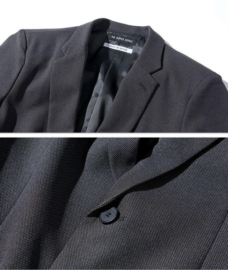 50代メンズ3点コーデセット グレーテーラードジャケット×黒長袖Tシャツ×カーキストレッチチノパンツ biz