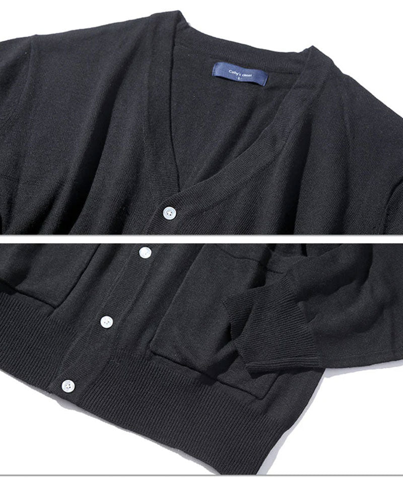 30代メンズ3点コーデセット 黒カーディガン×黒長袖Tシャツ×オフホワイトスラックスチノパン biz