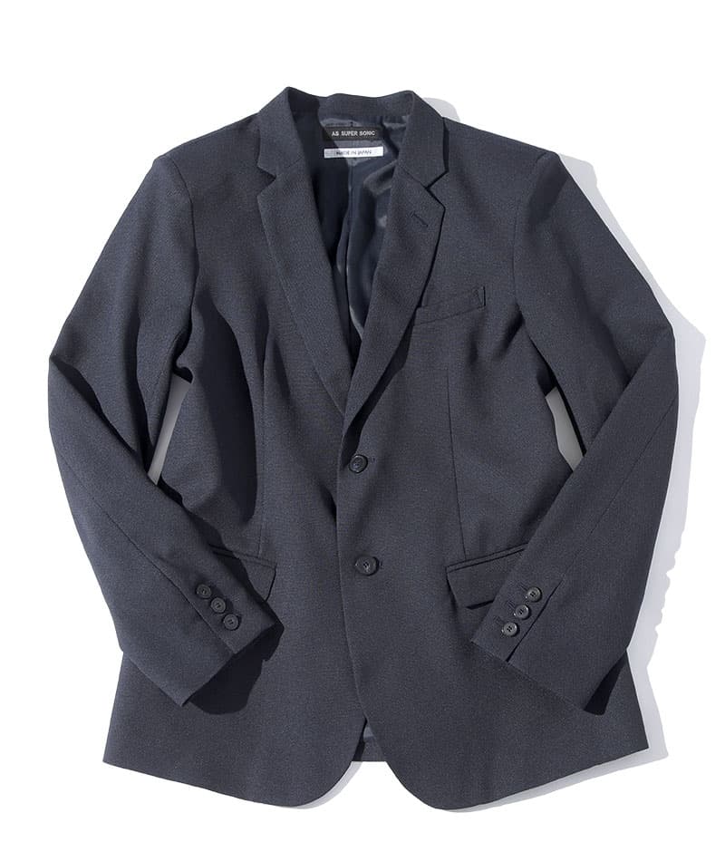 20代メンズ3点コーデセット ネイビーテーラードジャケット×白長袖Tシャツ×チャコールグレースラックス biz