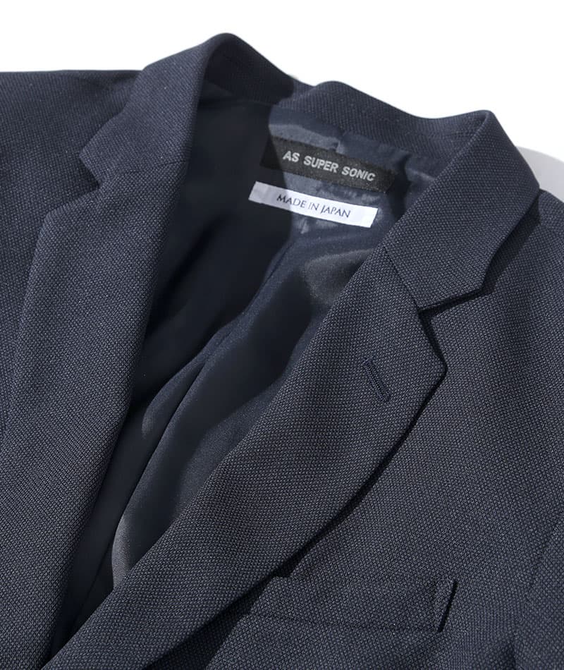 20代メンズ3点コーデセット ネイビーテーラードジャケット×白長袖Tシャツ×チャコールグレースラックス biz