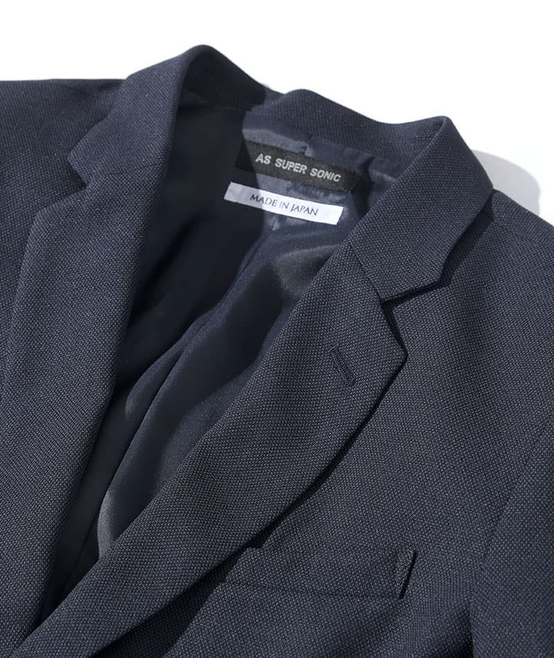 20代メンズ3点コーデセット ネイビーテーラードジャケット×白長袖Tシャツ×グレースリムパンツ biz