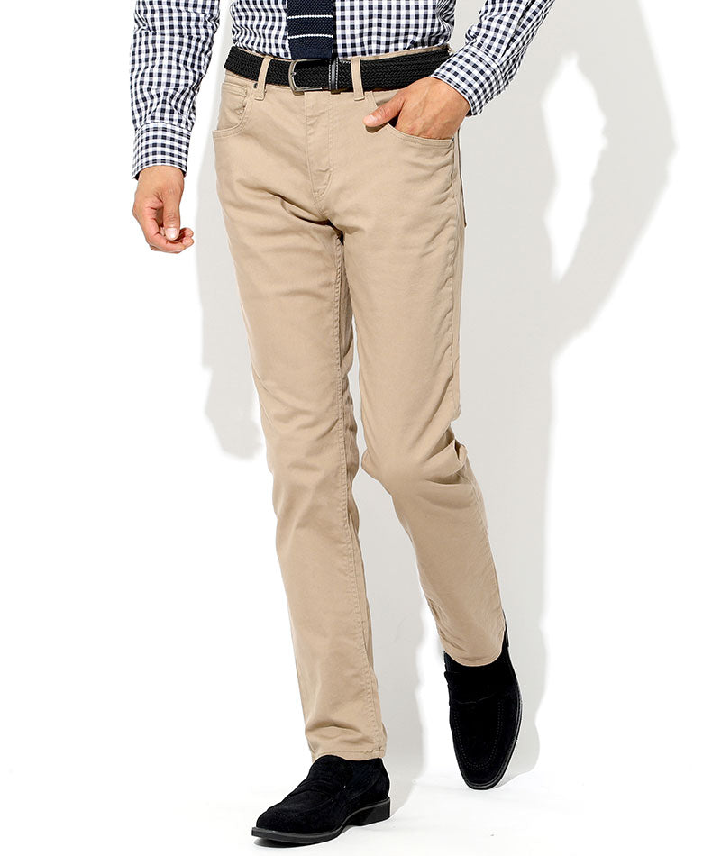 20代メンズ3点コーデセット ネイビーストレッチジャケット×白長袖Tシャツ×ベージュスリムパンツ biz