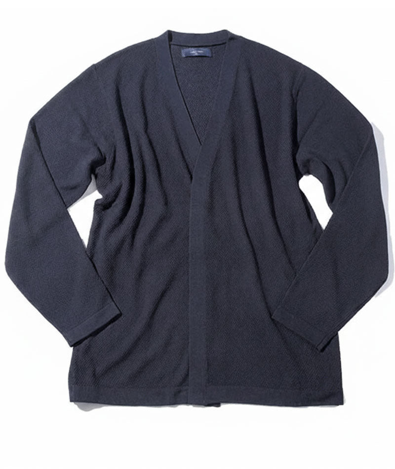 20代メンズ3点コーデセット ネイビーサマーカーディガン×白半袖Tシャツ×ベージュスリムパンツ biz