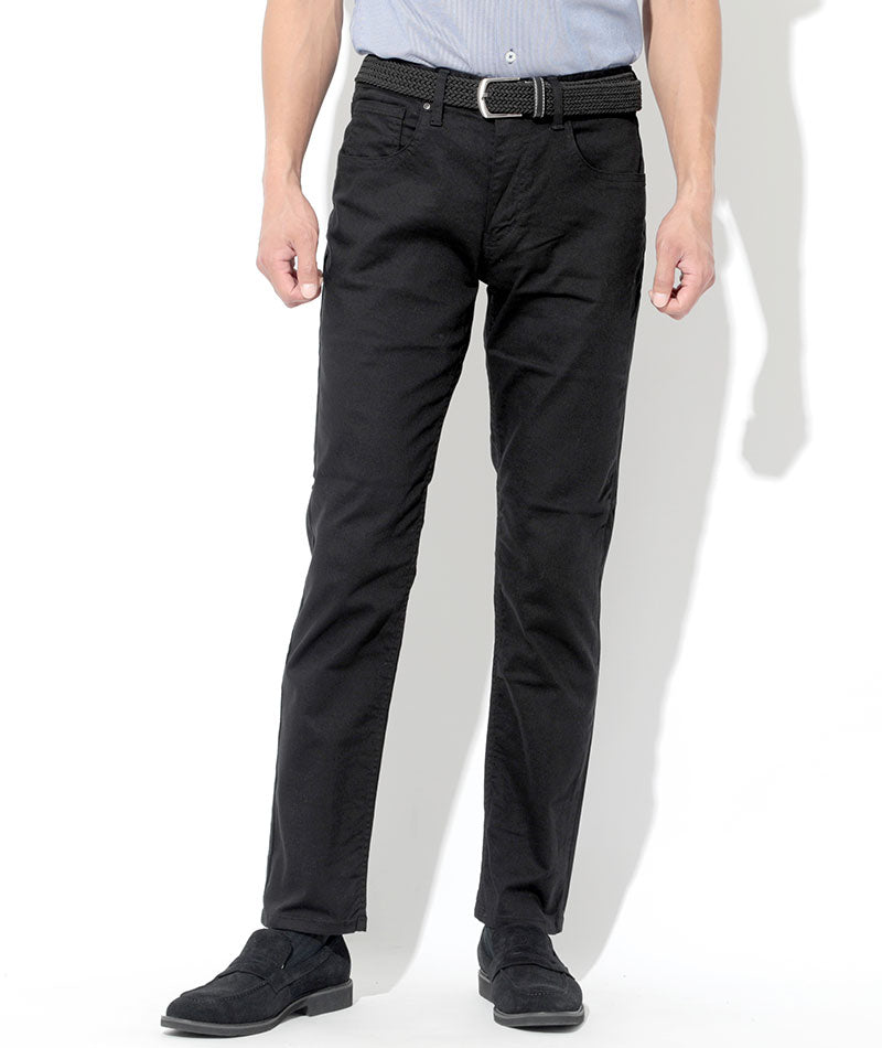 体型カバー・ストレッチ3点コーデセット ネイビーストレッチジャケット×白長袖Tシャツ×黒ストレッチチノパン biz