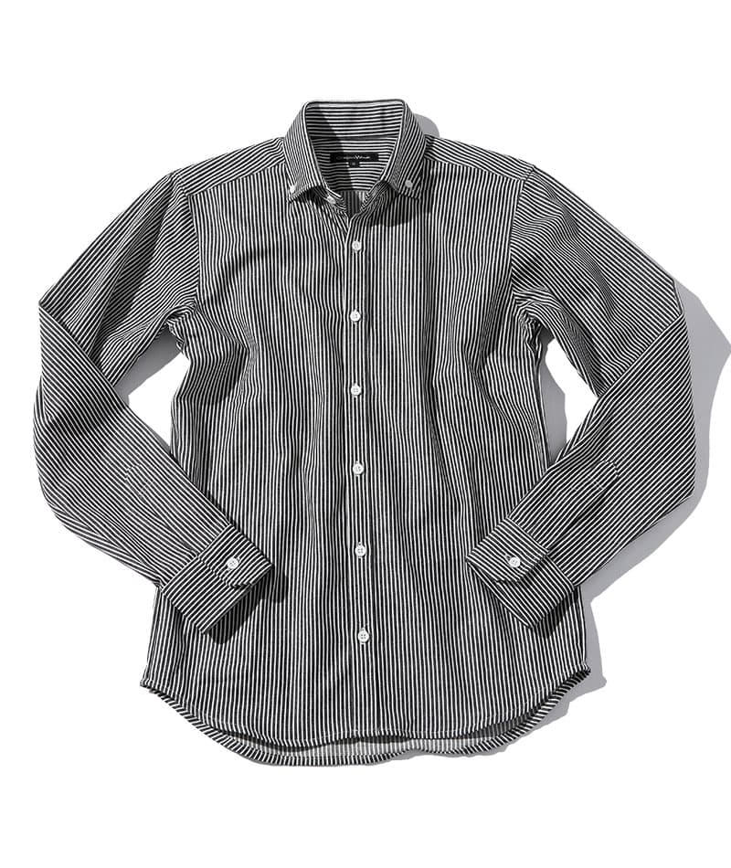 ジャケット×襟シャツ2枚メンズ3点トップスコーデセット ネイビーテーラードジャケット×ライトインディゴデニムシャツ×黒ストライプデニムシャツ biz