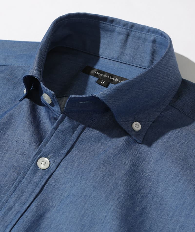 ジャケット×襟シャツ2枚メンズ3点トップスコーデセット ネイビーテーラードジャケット×ライトインディゴデニムシャツ×黒ストライプデニムシャツ biz