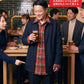 忘年会の服装40代50代3点メンズコーデセット  ブラックイタリアンスタンドカラージャケット×黒タートルネックニット×ネイビーテーパードデニムパンツ
