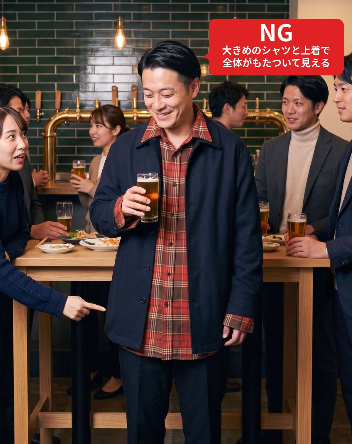 忘年会の服装40代50代3点メンズコーデセット  ブラックイタリアンスタンドカラージャケット×黒タートルネックニット×ネイビーテーパードデニムパンツ
