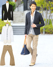 ★ジャケットセット★　黒ジャケット×白シャツ×ベージュパンツ3点コーデセット39