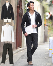 ★パーカーセット★黒パーカー×白Tシャツ×黒パンツ3点コーデセット 48