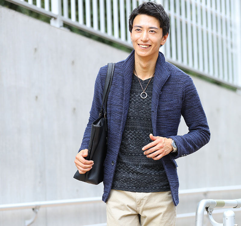 ☆ジャケットセット☆紺×黒ジャケット×黒Tシャツ×ベージュパンツ3点コーデセット 65の詳細画像
