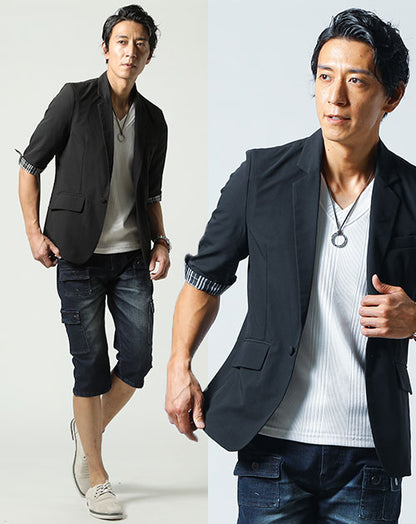 「7分袖ジャケット」「7分袖カットソー」「クロップドデニム」 3点セット