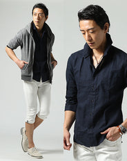 3点セット「グレーパーカー」「ネイビー麻シャツ」「白パンツ」