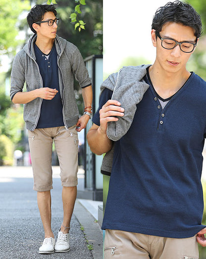 30代　3点セット「5分袖パーカー」「ヘンリーネックTシャツ」「クロップドパンツ」