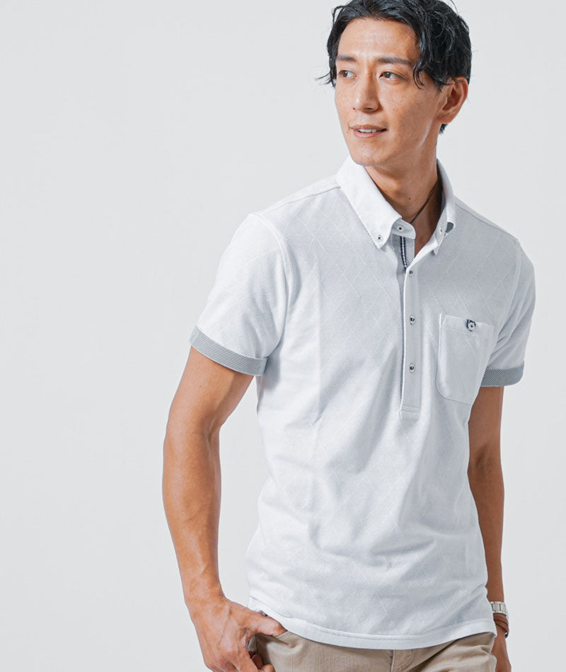 涼しいクールマックス3枚セット 白半袖ポロシャツ×白スタンドカラー