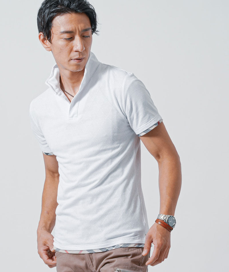 涼しいクールマックス3枚セット 白半袖ポロシャツ×白スタンドカラー