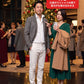 クリスマスディナーの服装40代50代3点メンズコーデセット  グレースタンドカラージャケット×白タートルネックニット×黒テーパードチノパンツ