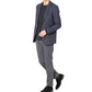 40代男性ホテル同窓会向けスマートカジュアル3点コーデセット ネイビージャケット×黒長袖Tシャツ×グレースラックス