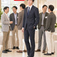40代男性ホテル同窓会向けスマートカジュアル3点コーデセット ネイビージャケット×黒長袖Tシャツ×グレースラックス