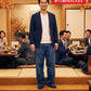 同窓会40代50代の服装3点メンズコーデセット  黒スタンドカラージャケット×白VネックTシャツ×グレースキニーテーパードパンツ