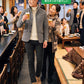 冬の同窓会40代50代の服装3点メンズコーデセット  グレンチェックスタンドカラージャケット×白タートルネックニット×黒スキニーテーパードチノパンツ