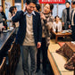 冬の同窓会40代50代の服装3点メンズコーデセット  グレンチェックスタンドカラージャケット×白タートルネックニット×黒スキニーテーパードチノパンツ