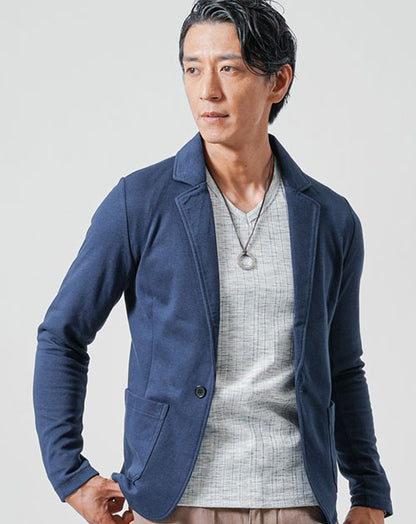 スリムカットテーラードジャケット×杢テレコ長袖VネックTシャツ　2枚セット