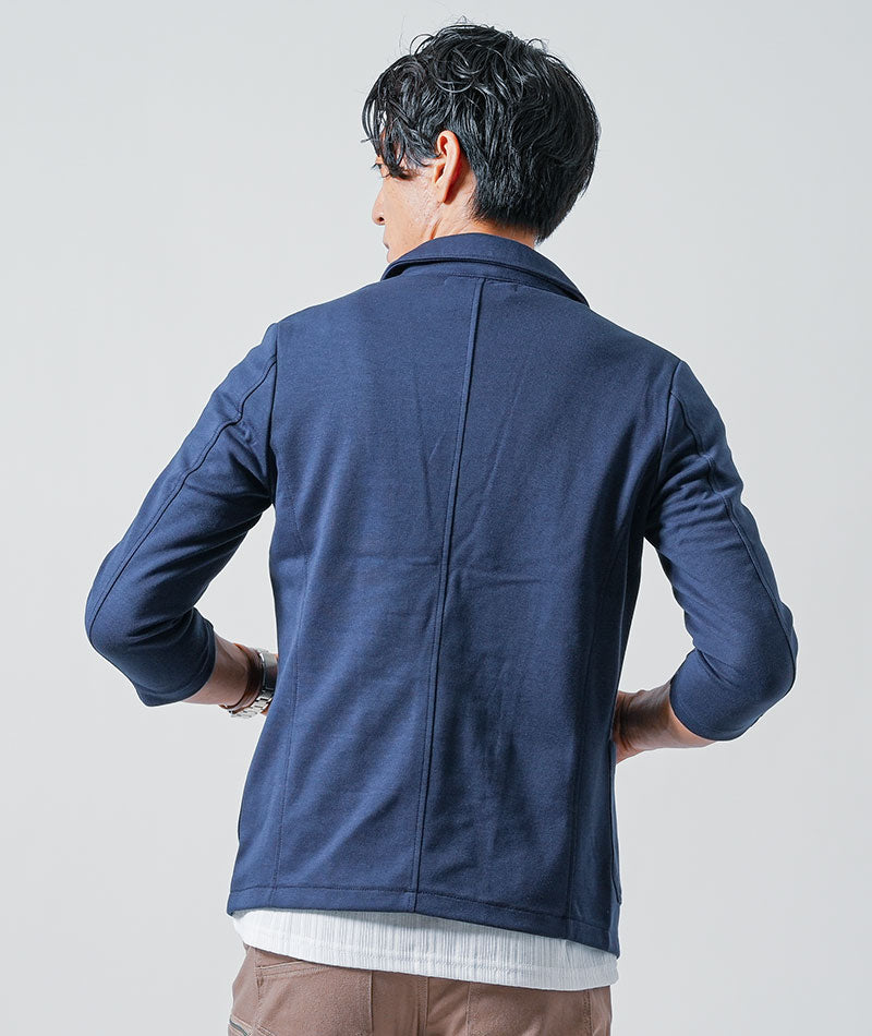 7分袖カットテーラードジャケット×ランダムテレコ半袖VネックTシャツ　2枚セット
